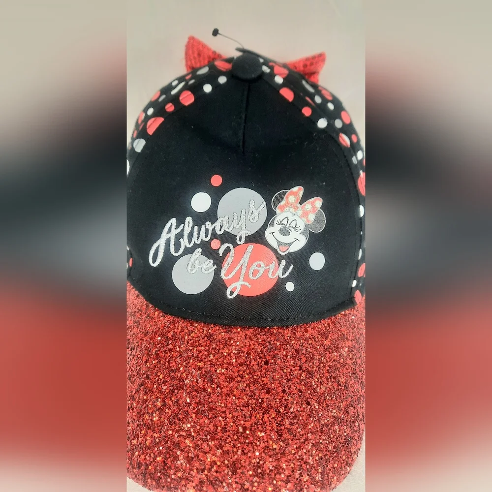 Disney Parks Minnie Mouse Youth Hat Glitter Sequin Bow Always Be You Cap Black
